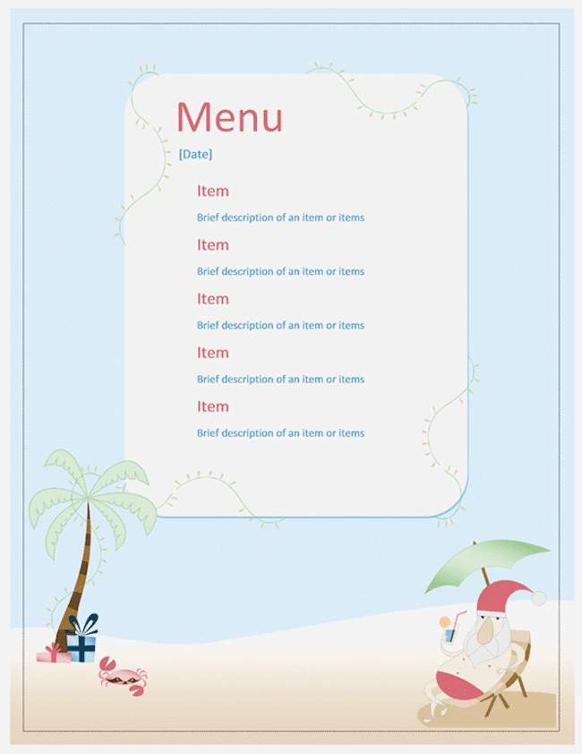 Beach-Party-Menu-Vorlage