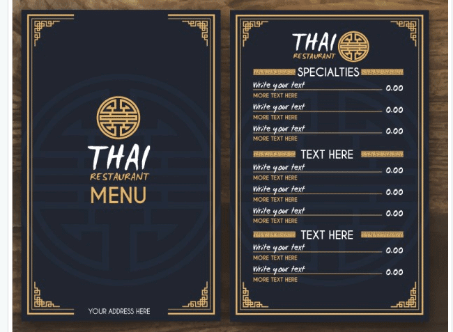 Speisekarten Vorlage für thailändisches Restaurant